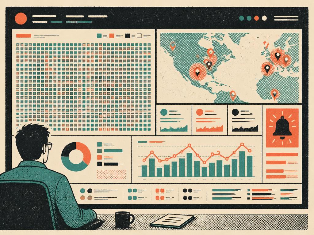Dashboard central da ONT Brasil com status de milhares de equipamentos, mapa e alertas